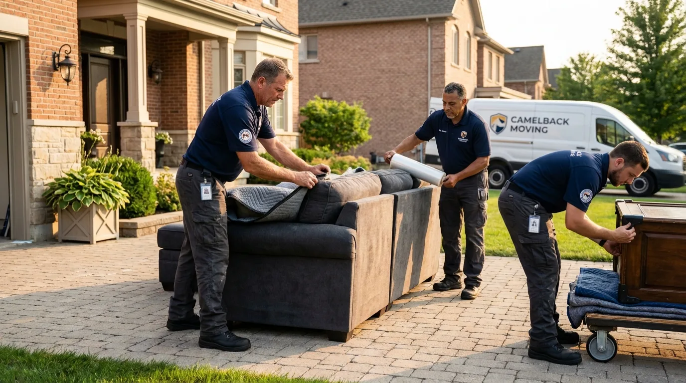 Large estate moving crew wrapping furniture in Elgin, TX
